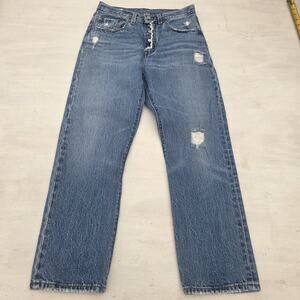 Levis 501 Big E Jeans 26x26 Blue Button Fly Straight Leg Womens Distressed